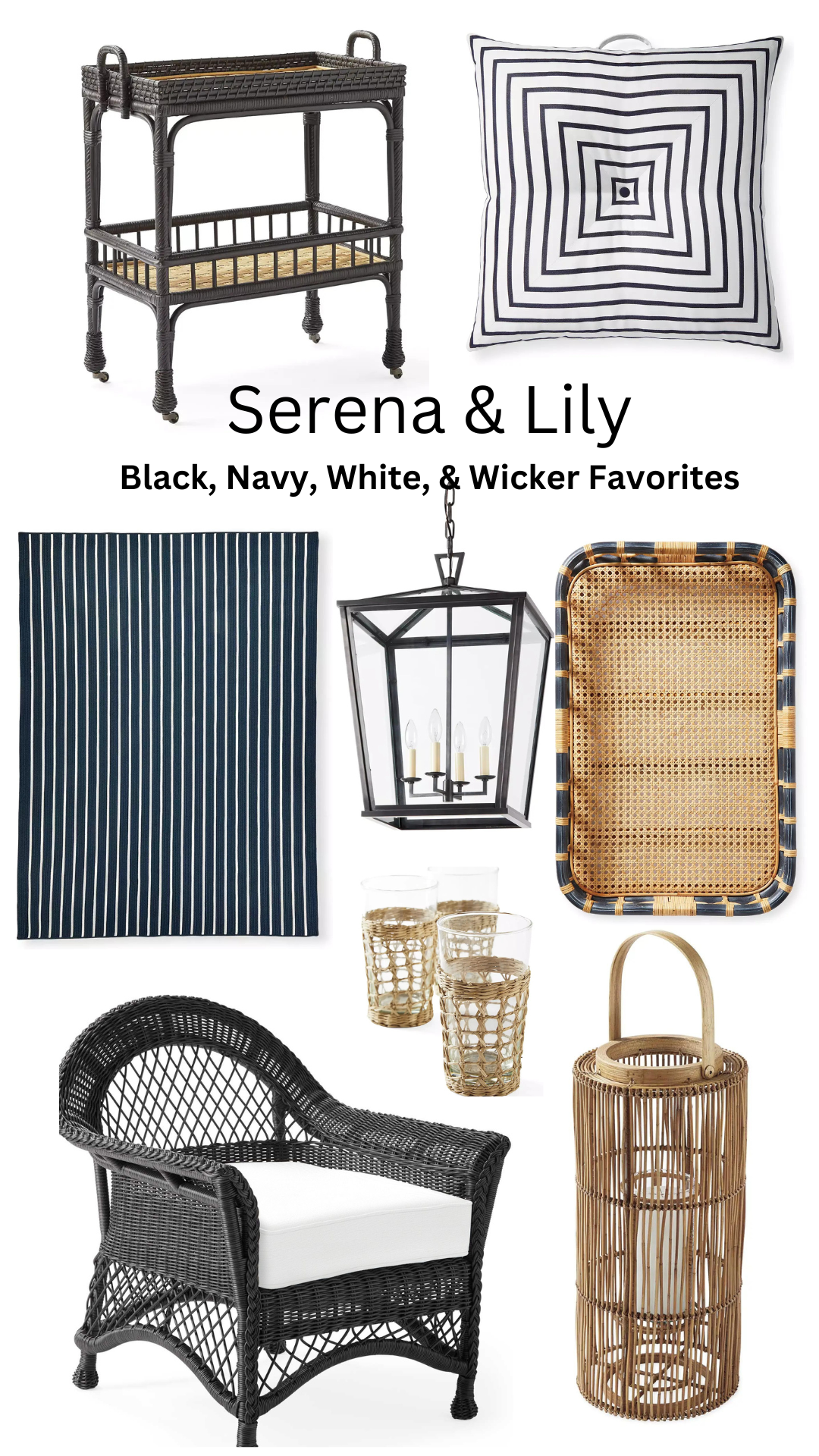 Black, Navy, White, & Wicker Beach House Decor from Serena and Lily