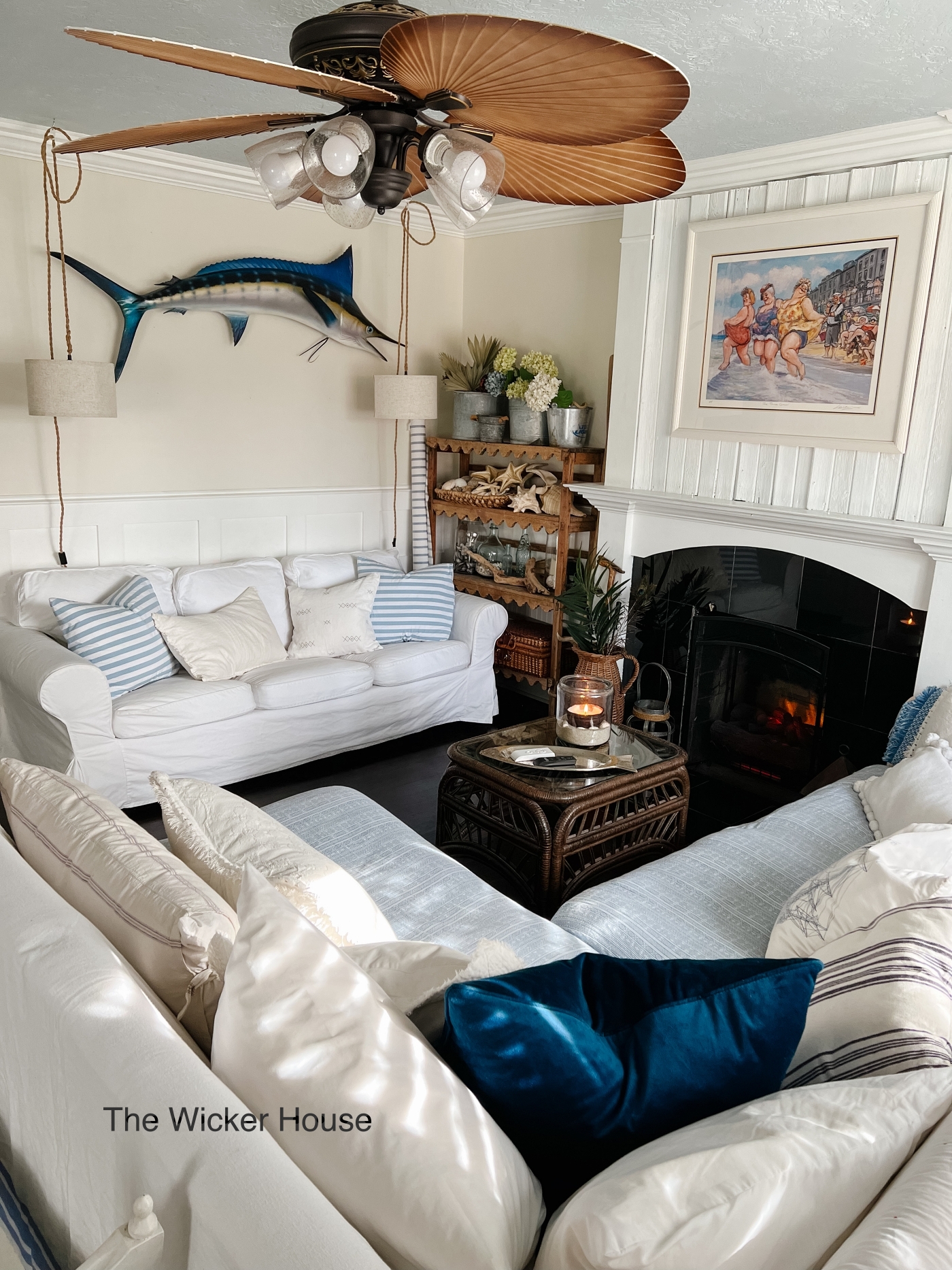 Beach House Living Room Tour ~ Two Couches are better than one