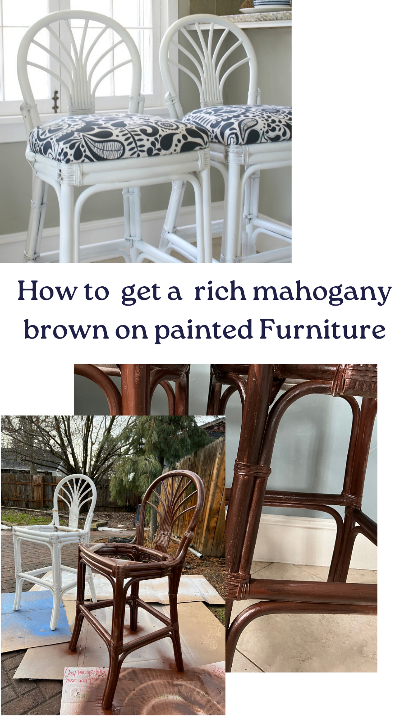 How to get a Rich Mahogany Brown on Previously painted furniture & Our Barstool Makeover