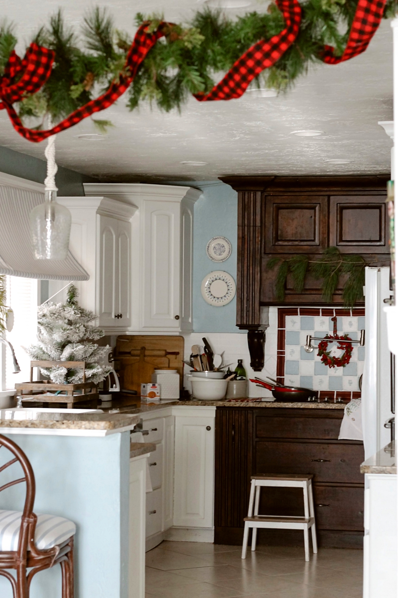 Christmas Kitchen with Painted tile backsplash